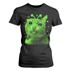 Funny Alien Cat Meme Retro Y2K Vintage Space Kitty T Shirt For Women
