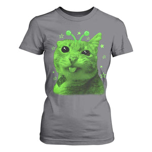 Funny Alien Cat Meme Retro Y2K Vintage Space Kitty T Shirt For Women