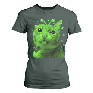 Funny Alien Cat Meme Retro Y2K Vintage Space Kitty T Shirt For Women