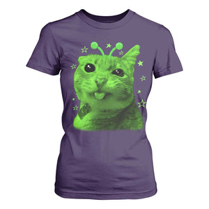 Funny Alien Cat Meme Retro Y2K Vintage Space Kitty T Shirt For Women