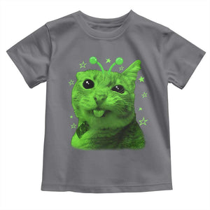 Funny Alien Cat Meme Retro Y2K Vintage Space Kitty Toddler T Shirt