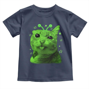 Funny Alien Cat Meme Retro Y2K Vintage Space Kitty Toddler T Shirt