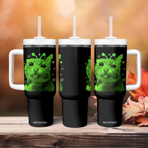 Funny Alien Cat Meme Retro Y2K Vintage Space Kitty Tumbler With Handle