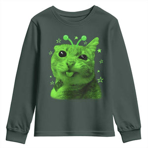 Funny Alien Cat Meme Retro Y2K Vintage Space Kitty Youth Sweatshirt