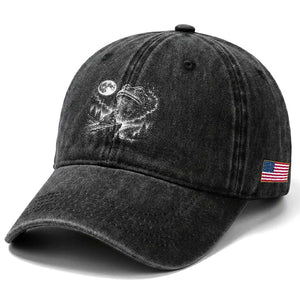 Frog Moon Washed Cotton Baseball Cap Vintage 90s Frog Howling to Moon Parody Meme
