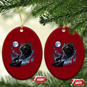 Tortoiseshell Cat Howling To The Moon Ceramic Ornament Tortie Cat Lover 90s Retro