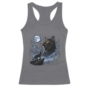 Tortoiseshell Cat Howling To The Moon Racerback Tank Top Tortie Cat Lover 90s Retro