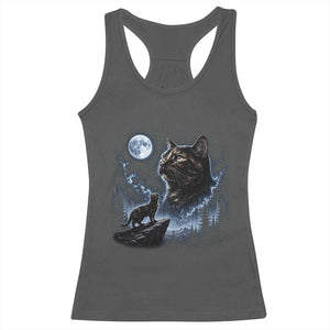 Tortoiseshell Cat Howling To The Moon Racerback Tank Top Tortie Cat Lover 90s Retro