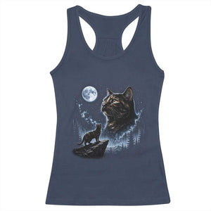 Tortoiseshell Cat Howling To The Moon Racerback Tank Top Tortie Cat Lover 90s Retro