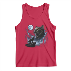Tortoiseshell Cat Howling To The Moon Tank Top Tortie Cat Lover 90s Retro