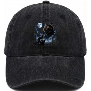 Tortoiseshell Cat Howling To The Moon Washed Cotton Baseball Cap Tortie Cat Lover 90s Retro