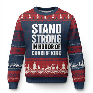 Stand Strong in Honor of Charlie Kirk Ugly Christmas Sweater TS10 Navy Red Print Your Wear