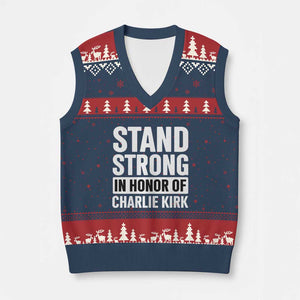 Stand Strong in Honor of Charlie Kirk V-Neck Knit Sweater Vest TS10 Navy Red Print Your Wear