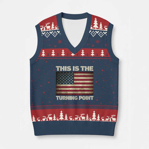 Retro This is The Turning Point V-Neck Knit Sweater Vest Vintage USA Freedom Patriotic America Flag TS10 Navy Red Print Your Wear