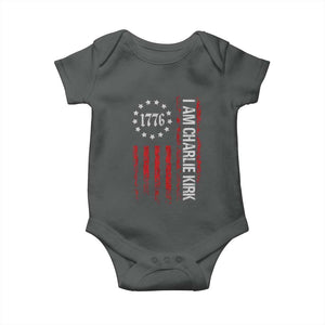 I Am Charlie Kirk Baby Onesie Freedom Vintage Old American Flag Patriotic 1776 TS10 Dark Heather Print Your Wear