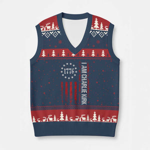 I Am Charlie Kirk V-Neck Knit Sweater Vest Freedom Vintage Old American Flag Patriotic 1776 TS10 Navy Red Print Your Wear