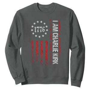 I Am Charlie Kirk Sweatshirt Freedom Vintage Old American Flag Patriotic 1776 TS10 Dark Heather Print Your Wear