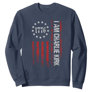 I Am Charlie Kirk Sweatshirt Freedom Vintage Old American Flag Patriotic 1776 TS10 Navy Print Your Wear