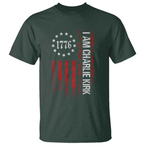 I Am Charlie Kirk T Shirt Freedom Vintage Old American Flag Patriotic 1776 TS10 Dark Forest Green Print Your Wear