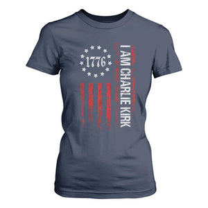 I Am Charlie Kirk T Shirt For Women Freedom Vintage Old American Flag Patriotic 1776 TS10 Navy Print Your Wear