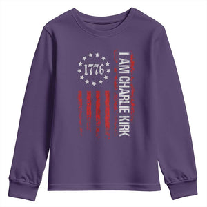 I Am Charlie Kirk Youth Sweatshirt Freedom Vintage Old American Flag Patriotic 1776 TS10 Purple Print Your Wear