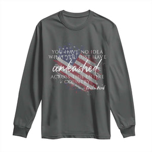 Charlie Kirk Memorial Long Sleeve Shirt Erika Kirk Quote Patriotism Faith Gods Merciful Love TS10 Dark Heather Print Your Wear