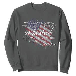 Charlie Kirk Memorial Sweatshirt Erika Kirk Quote Patriotism Faith Gods Merciful Love TS10 Dark Heather Print Your Wear