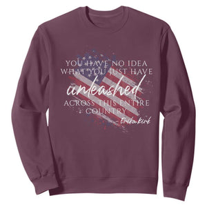 Charlie Kirk Memorial Sweatshirt Erika Kirk Quote Patriotism Faith Gods Merciful Love TS10 Maroon Print Your Wear