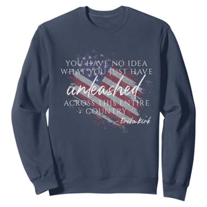 Charlie Kirk Memorial Sweatshirt Erika Kirk Quote Patriotism Faith Gods Merciful Love TS10 Navy Print Your Wear