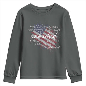 Charlie Kirk Memorial Youth Sweatshirt Erika Kirk Quote Patriotism Faith Gods Merciful Love TS10 Dark Heather Print Your Wear