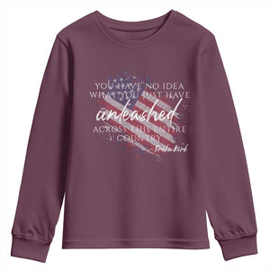 Charlie Kirk Memorial Youth Sweatshirt Erika Kirk Quote Patriotism Faith Gods Merciful Love TS10 Maroon Print Your Wear