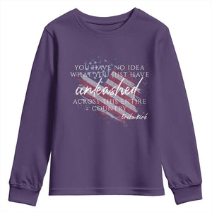 Charlie Kirk Memorial Youth Sweatshirt Erika Kirk Quote Patriotism Faith Gods Merciful Love TS10 Purple Print Your Wear