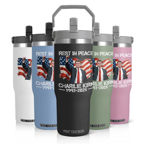 Rest in Peace Charlie Kirk Flip Straw Tumbler Memorial Tribute Charlie A True Patriot USA Flag TS10 Print Your Wear