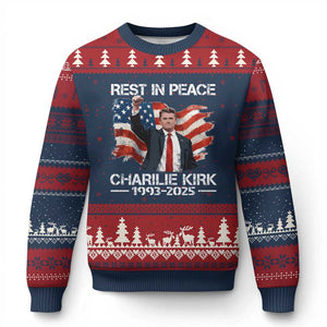 Rest in Peace Charlie Kirk Ugly Christmas Sweater Memorial Tribute Charlie A True Patriot USA Flag TS10 Navy Red Print Your Wear