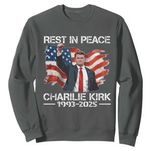 Rest in Peace Charlie Kirk Sweatshirt Memorial Tribute Charlie A True Patriot USA Flag TS10 Dark Heather Print Your Wear