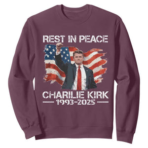 Rest in Peace Charlie Kirk Sweatshirt Memorial Tribute Charlie A True Patriot USA Flag TS10 Maroon Print Your Wear