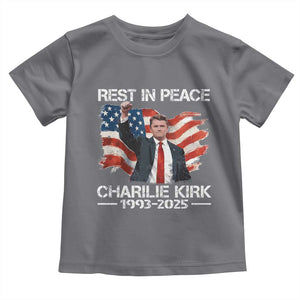Rest in Peace Charlie Kirk Toddler T Shirt Memorial Tribute Charlie A True Patriot USA Flag TS10 Charcoal Print Your Wear