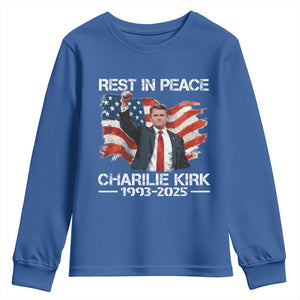 Rest in Peace Charlie Kirk Youth Sweatshirt Memorial Tribute Charlie A True Patriot USA Flag TS10 Royal Blue Print Your Wear