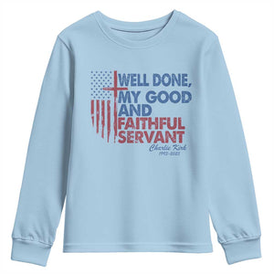 Charlie Kirk Youth Sweatshirt Fear Not Mens Christian Memorial Tribute Charlie Cross US Flag TS10 Light Blue Print Your Wear