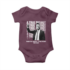 Charlie Kirk Freedom Baby Onesie Vintage A True Patriot Patriotic American TS10 Maroon Print Your Wear
