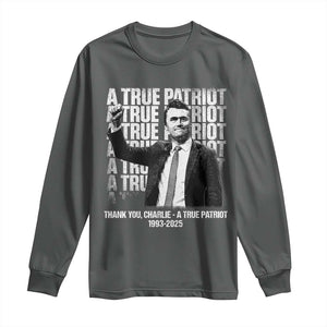 Charlie Kirk Freedom Long Sleeve Shirt Vintage A True Patriot Patriotic American TS10 Dark Heather Print Your Wear