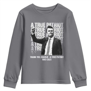 Charlie Kirk Freedom Youth Sweatshirt Vintage A True Patriot Patriotic American TS10 Charcoal Print Your Wear