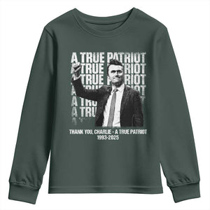 Charlie Kirk Freedom Youth Sweatshirt Vintage A True Patriot Patriotic American TS10 Dark Forest Green Print Your Wear