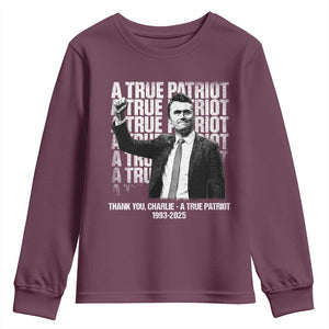 Charlie Kirk Freedom Youth Sweatshirt Vintage A True Patriot Patriotic American TS10 Maroon Print Your Wear