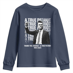 Charlie Kirk Freedom Youth Sweatshirt Vintage A True Patriot Patriotic American TS10 Navy Print Your Wear
