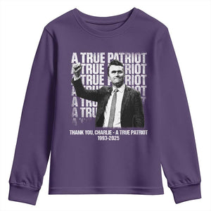 Charlie Kirk Freedom Youth Sweatshirt Vintage A True Patriot Patriotic American TS10 Purple Print Your Wear