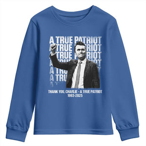Charlie Kirk Freedom Youth Sweatshirt Vintage A True Patriot Patriotic American TS10 Royal Blue Print Your Wear