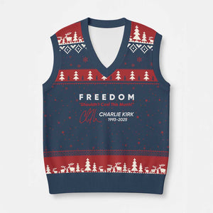 Charlie Kirk Memorial V-Neck Knit Sweater Vest Freedom Shouldnt Cost This Much TS10 Navy Red Print Your Wear
