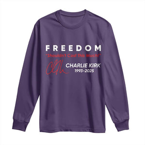Charlie Kirk Memorial Long Sleeve Shirt Freedom Shouldnt Cost This Much TS10 Purple Print Your Wear
