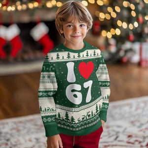 I Love 67 Ugly Christmas Sweater 67th Birthday Six Seven Funny Gen Alpha Slang Saying TS10 Forest Green Beige Print Your Wear